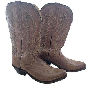 Ladies Old West Brown Leather Snip Toe Western Cowgirl Boots Size:6